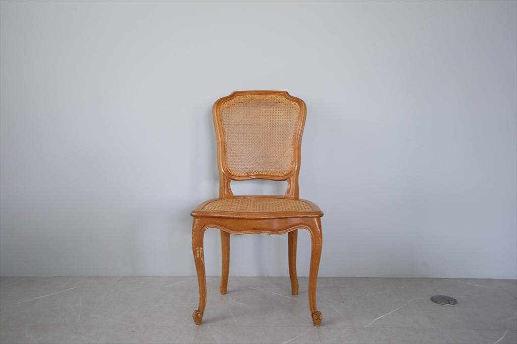 フランスアンティーク猫脚ダイニングチェア/椅子イス/籐ラタン(90-190-1)