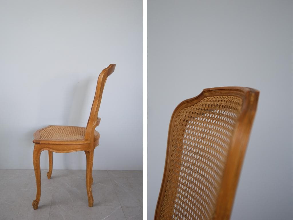 フランスアンティーク猫脚ダイニングチェア/椅子イス/籐ラタン(90-190-1)