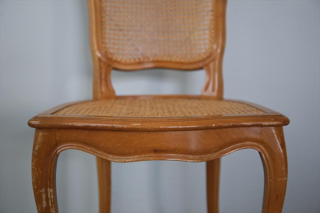 フランスアンティーク猫脚ダイニングチェア/椅子イス/籐ラタン(90-190-1)