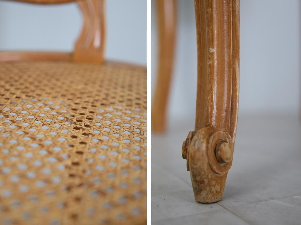 フランスアンティーク猫脚ダイニングチェア/椅子イス/籐ラタン(90-190-1)