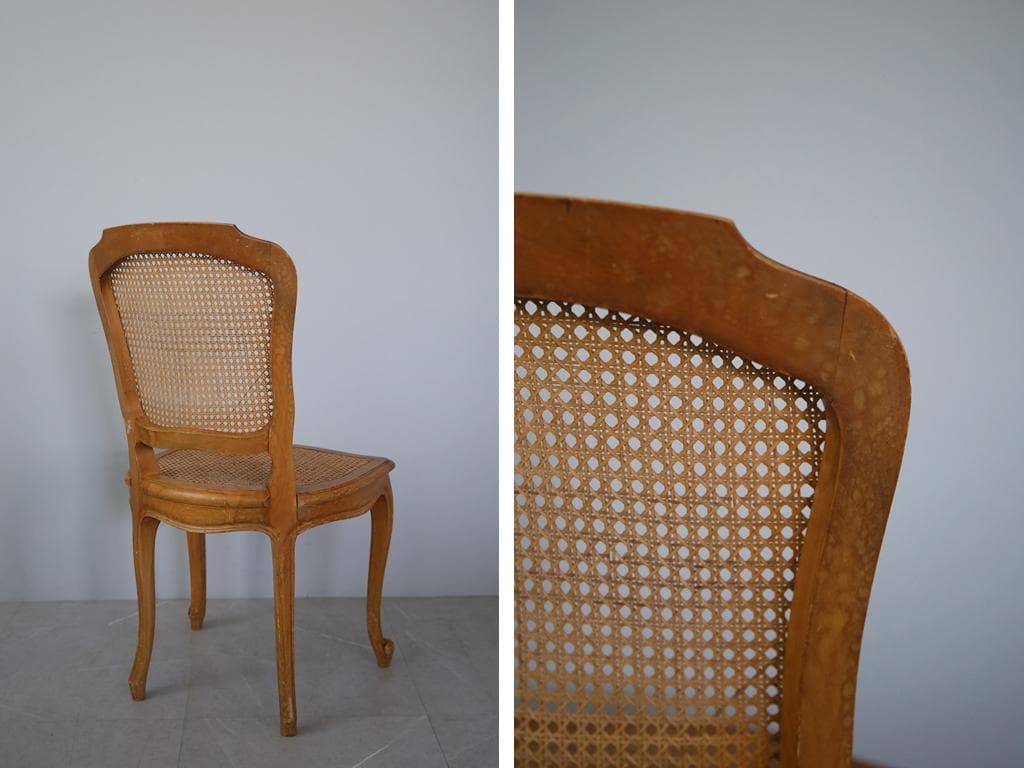 フランスアンティーク猫脚ダイニングチェア/椅子イス/籐ラタン(90-190-1)