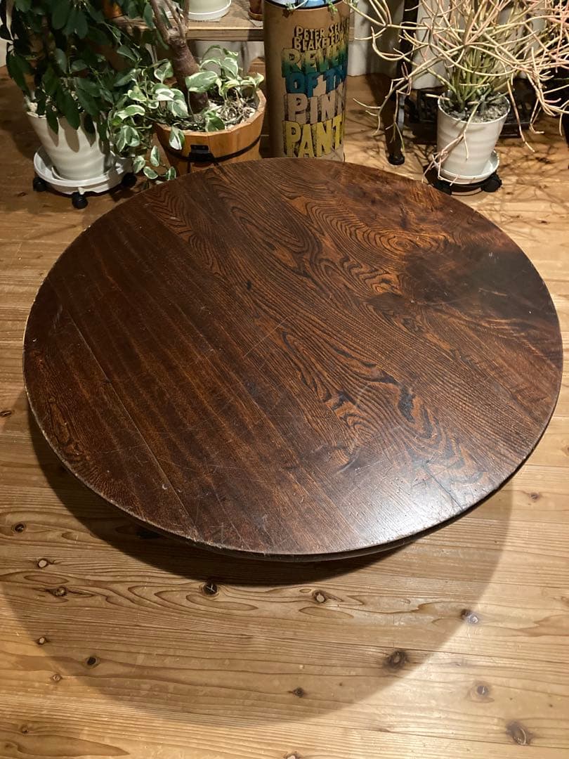 昭和レトロ　折畳丸ちゃぶ台　古い木製丸ローテーブル②