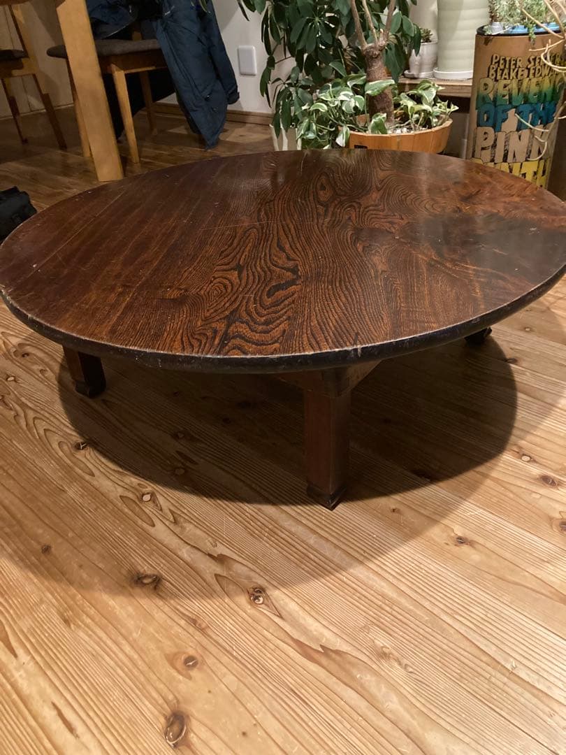 昭和レトロ　折畳丸ちゃぶ台　古い木製丸ローテーブル②