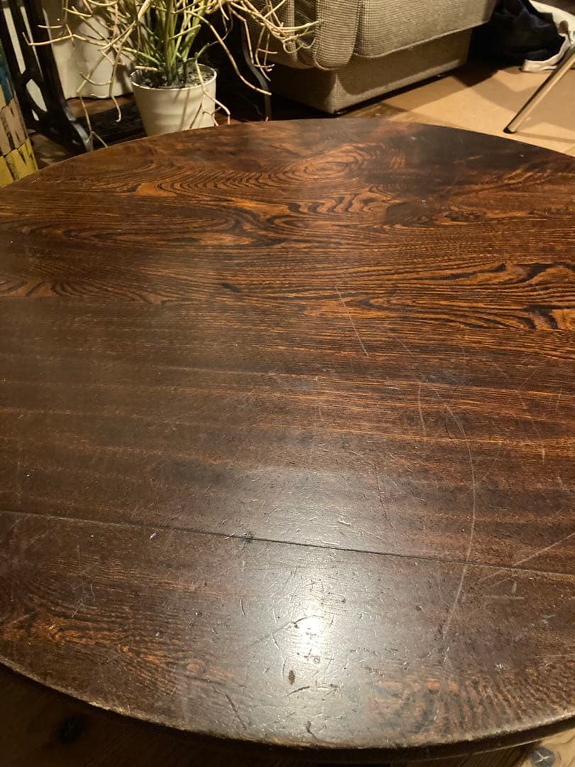 昭和レトロ　折畳丸ちゃぶ台　古い木製丸ローテーブル②