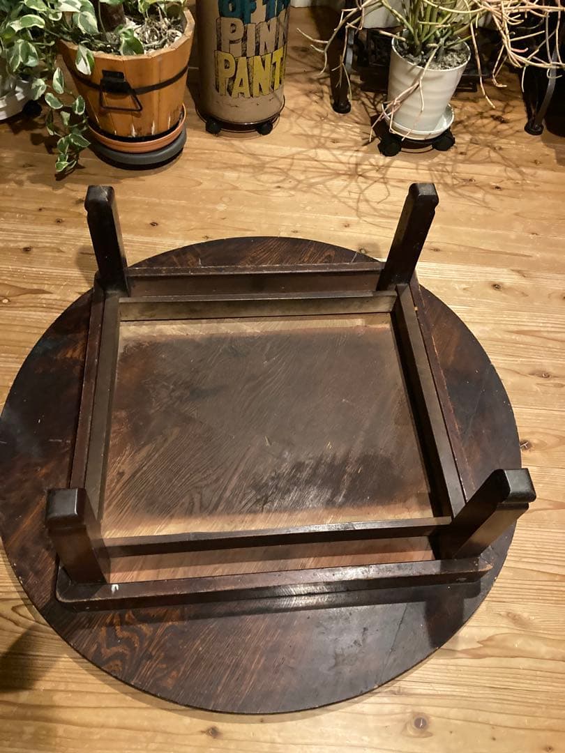 昭和レトロ　折畳丸ちゃぶ台　古い木製丸ローテーブル②