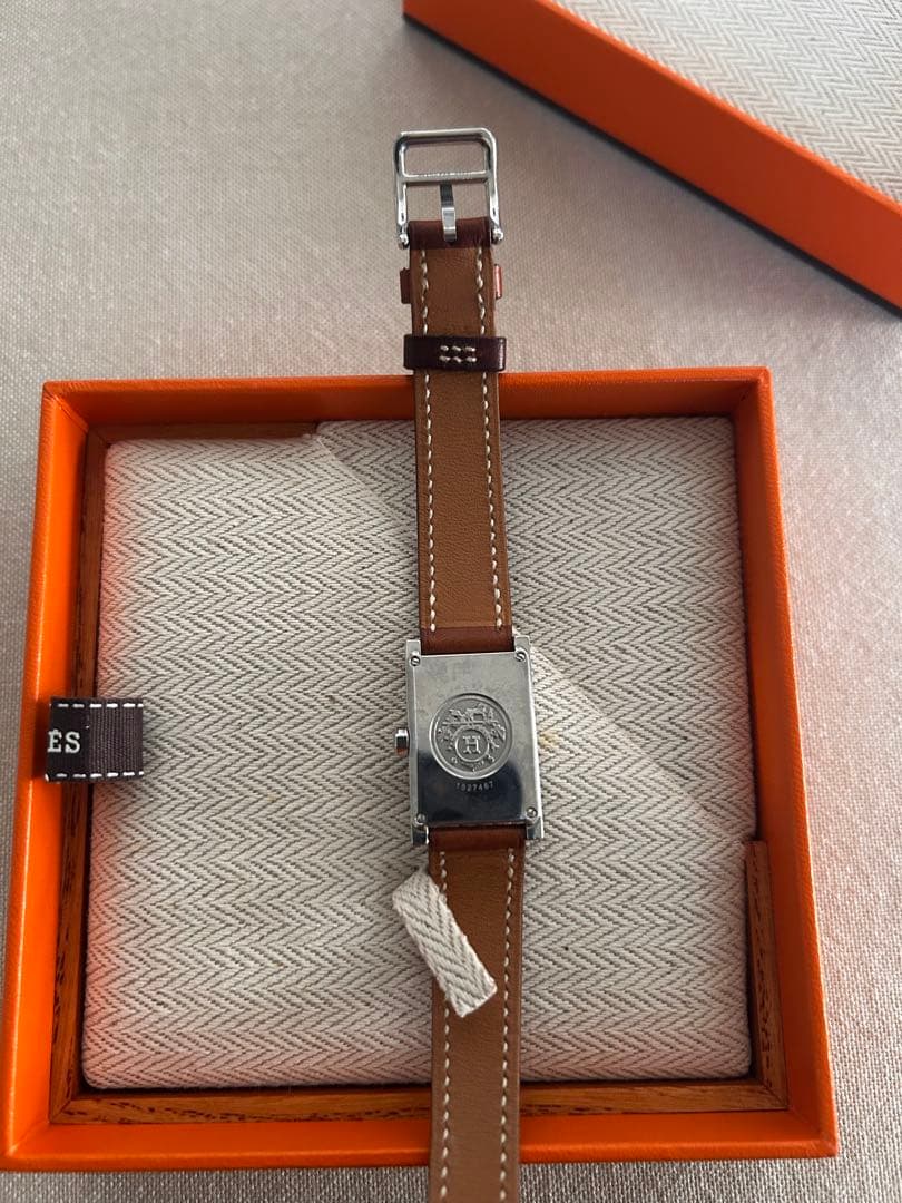 HERMES 長方形時計 ブラウンレザー