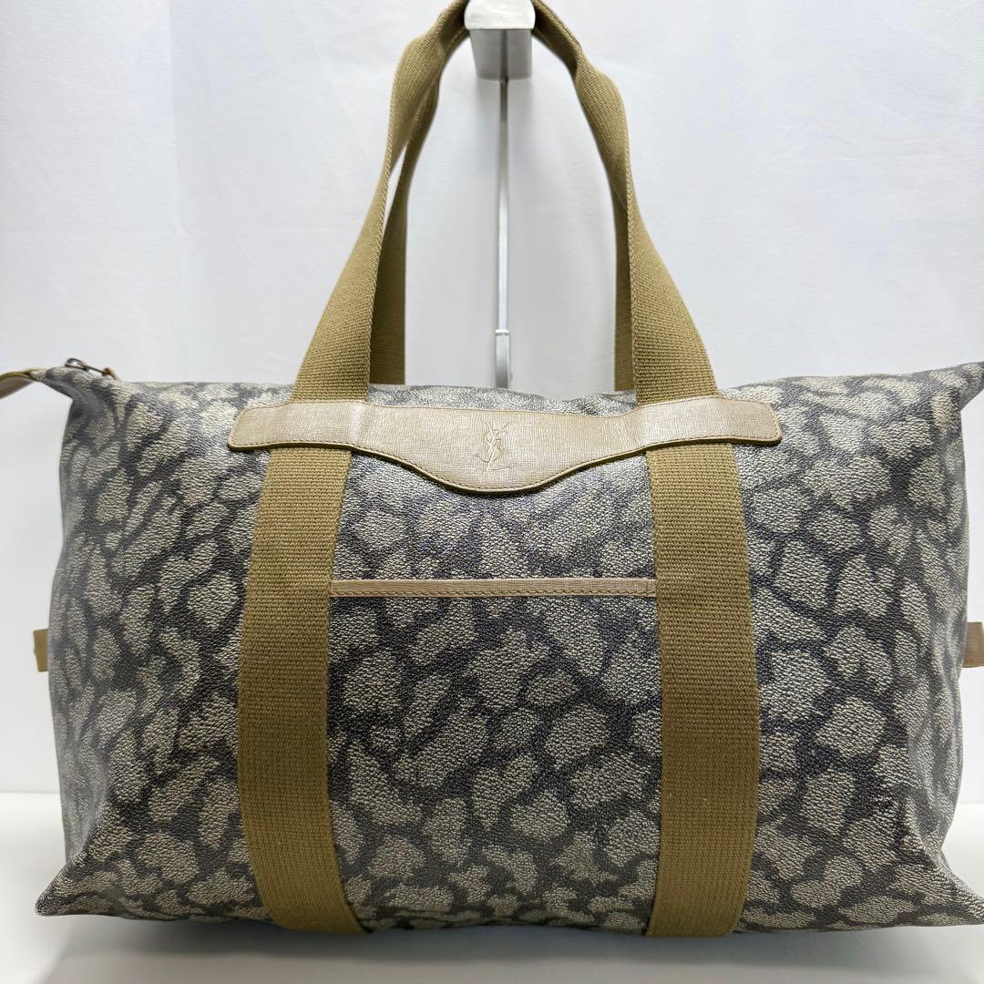 ✨良品✨イヴサンローラン ボストンバッグ 肩掛け 大容量 ジラフ柄 PVC