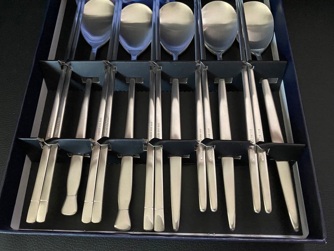 高級 スプーン箸5組セット 韓国 ステンレス つや消し sus316L