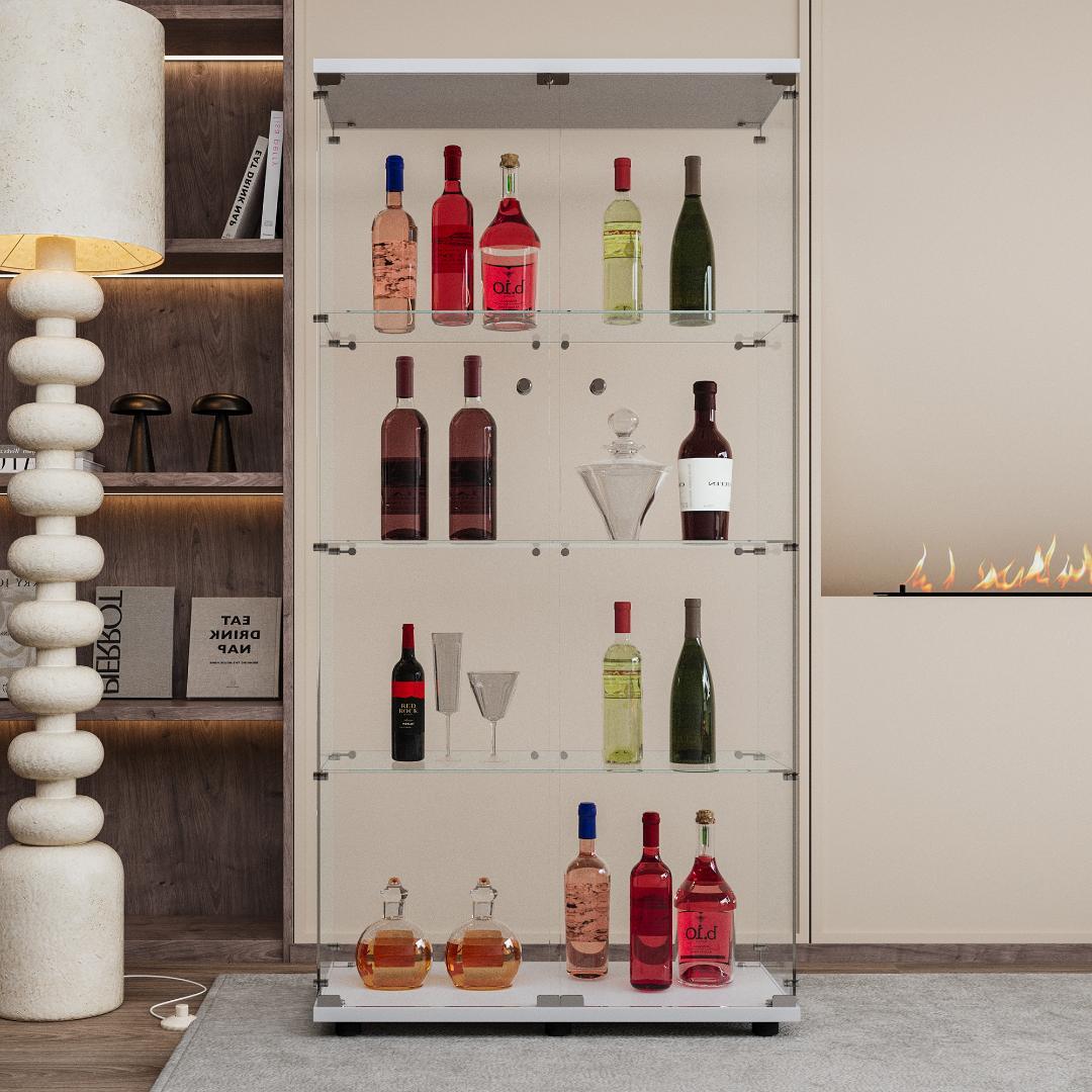 【新品】4段ワイド白｜ガラスコレクションケース｜大人のフィギュア棚 ショーケース