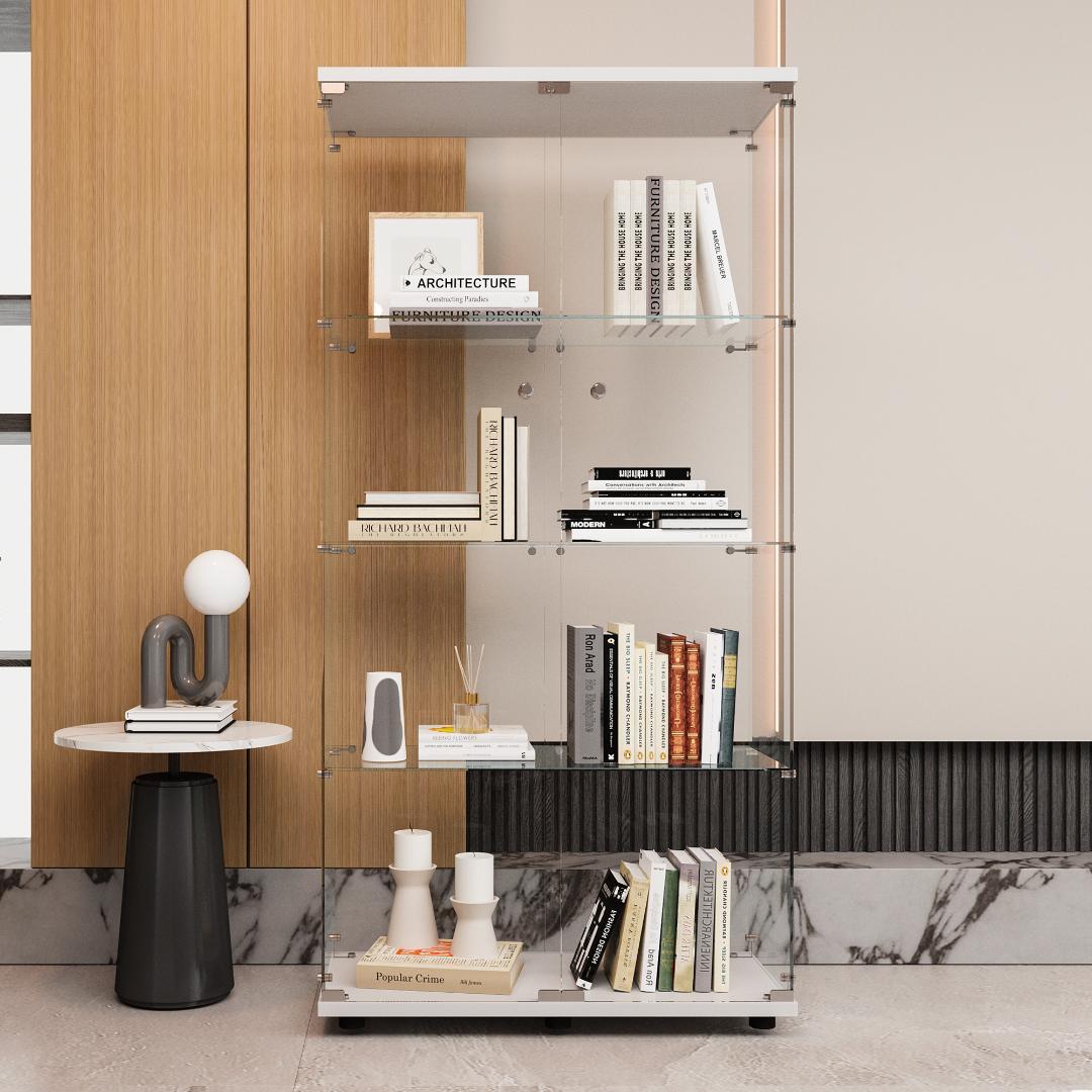 【新品】4段ワイド白｜ガラスコレクションケース｜大人のフィギュア棚 ショーケース