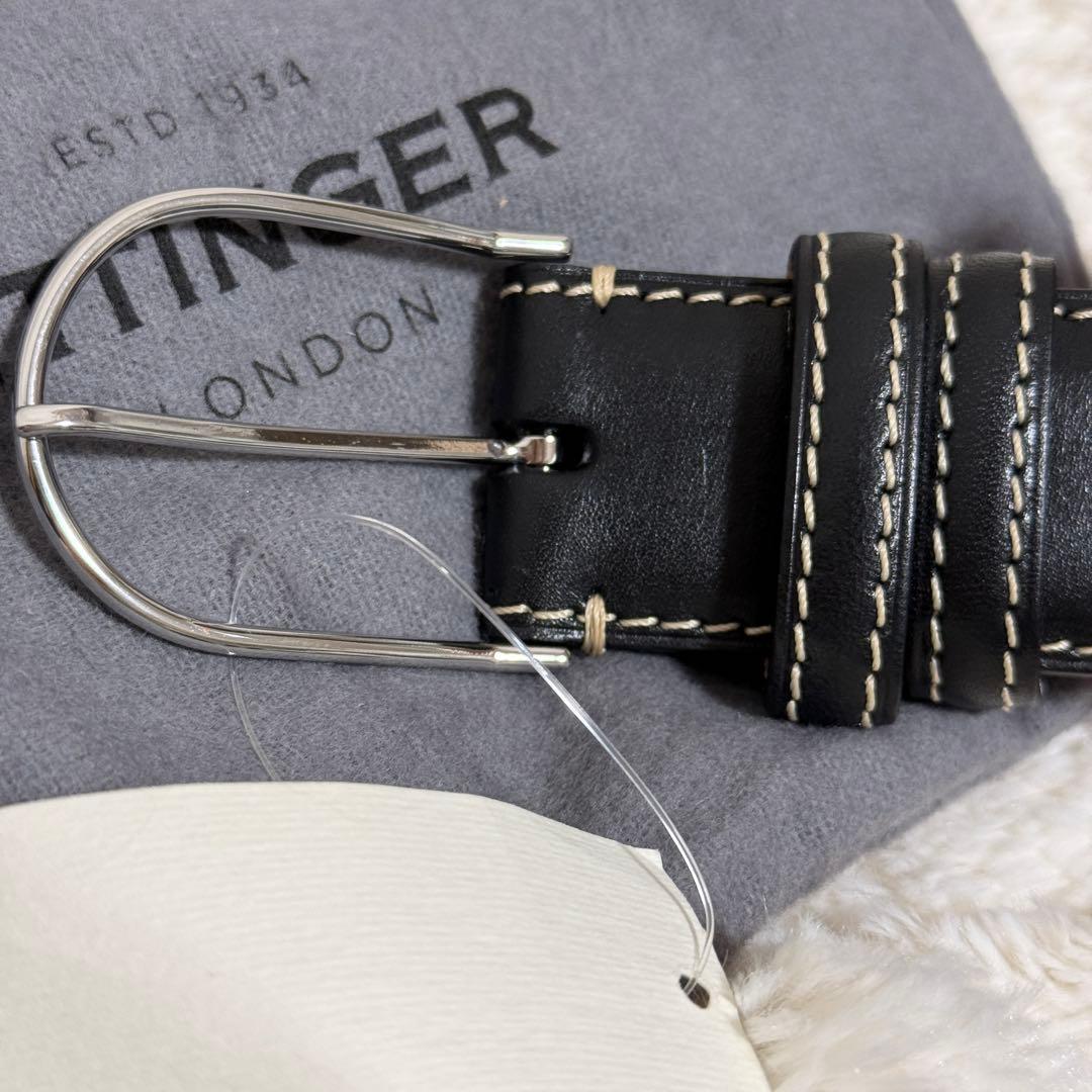 【美品】エッティンガー　スリムバックルベルト　オフホワイトステッチ　80