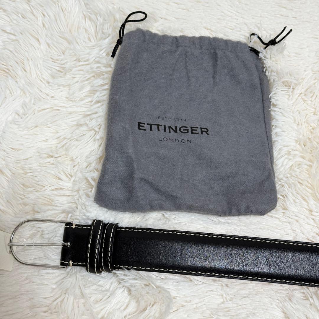 【美品】エッティンガー　スリムバックルベルト　オフホワイトステッチ　80
