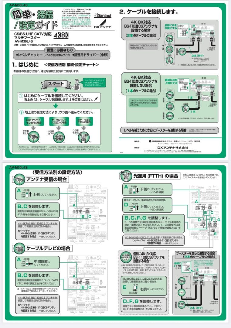 DX アンテナAV-M30L4S-00 マルチブースター 4K/8K対応