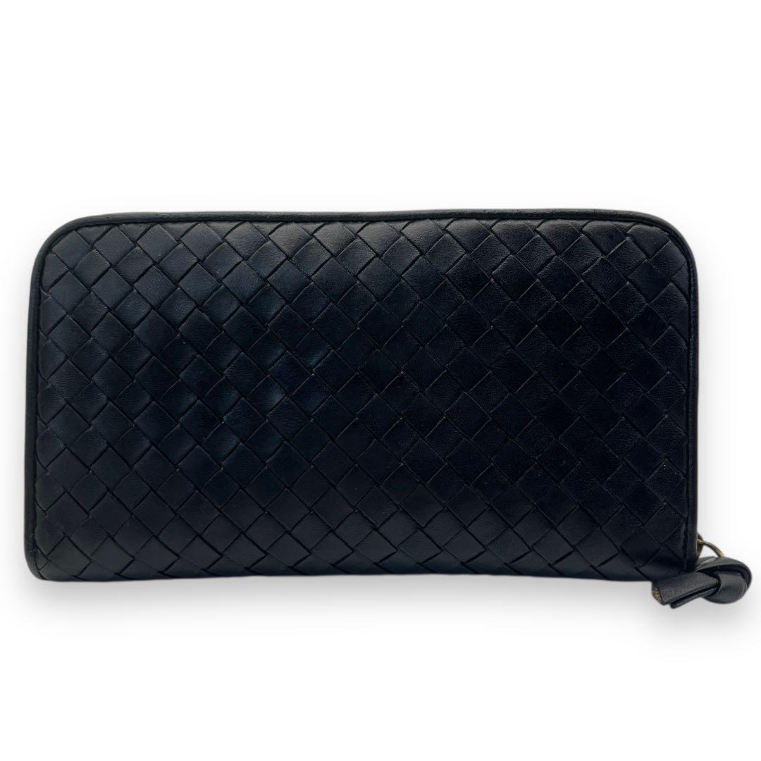美品■ボッテガヴェネタ　ラウンドジップ　長財布　イントレチャート　本革　黒