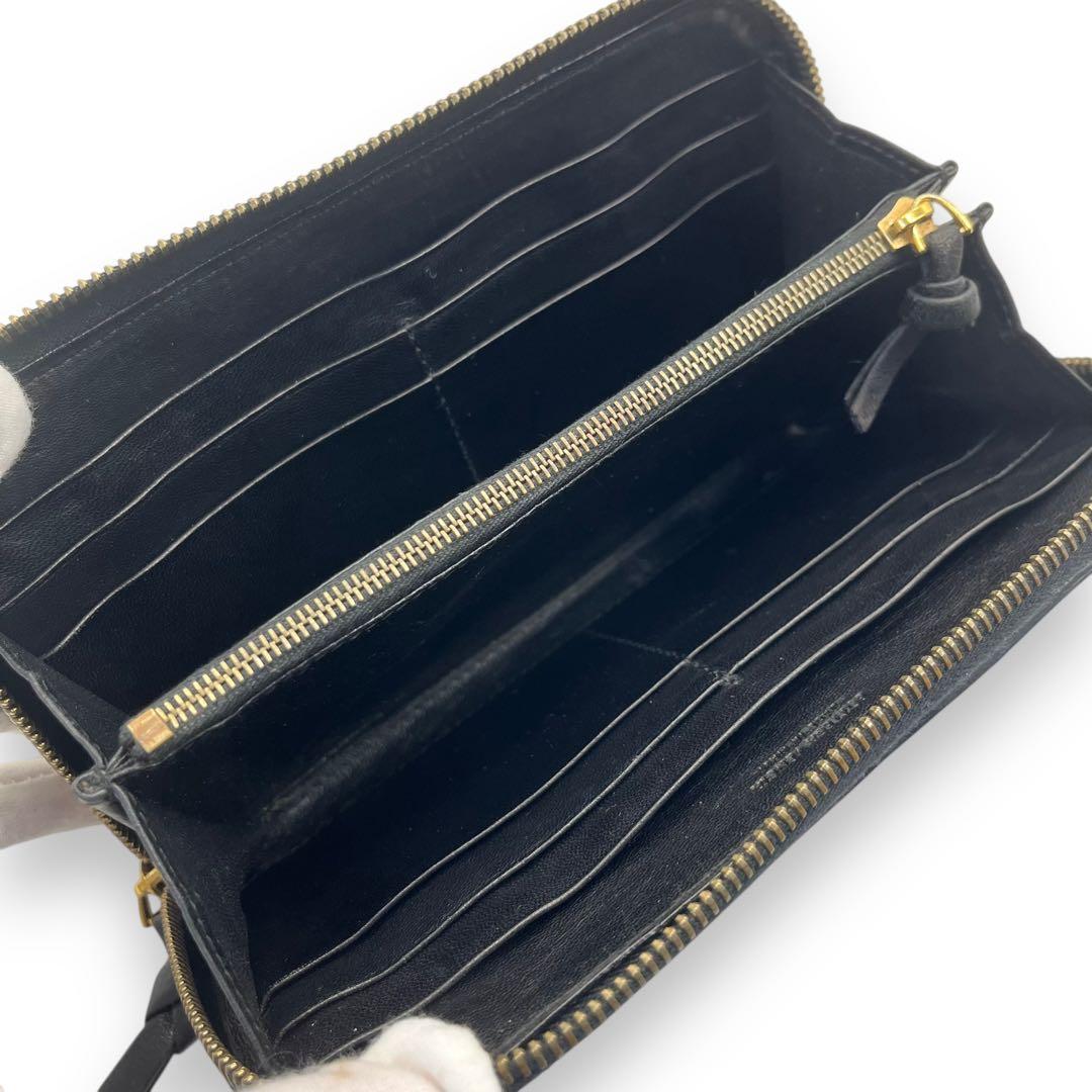 美品■ボッテガヴェネタ　ラウンドジップ　長財布　イントレチャート　本革　黒