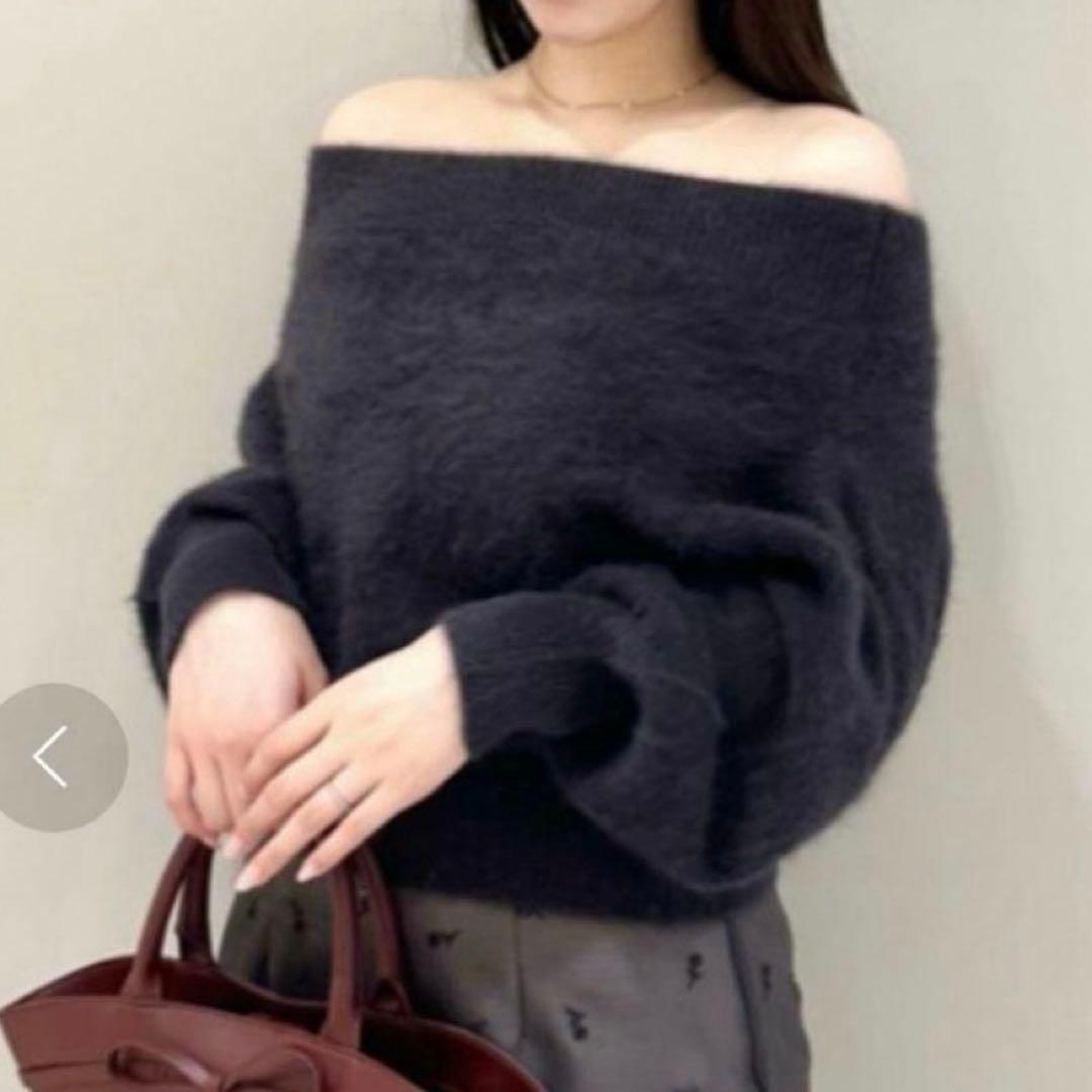 【美品】SNIDEL フォックスアルパカオフショルプルオーバー ダークグレー