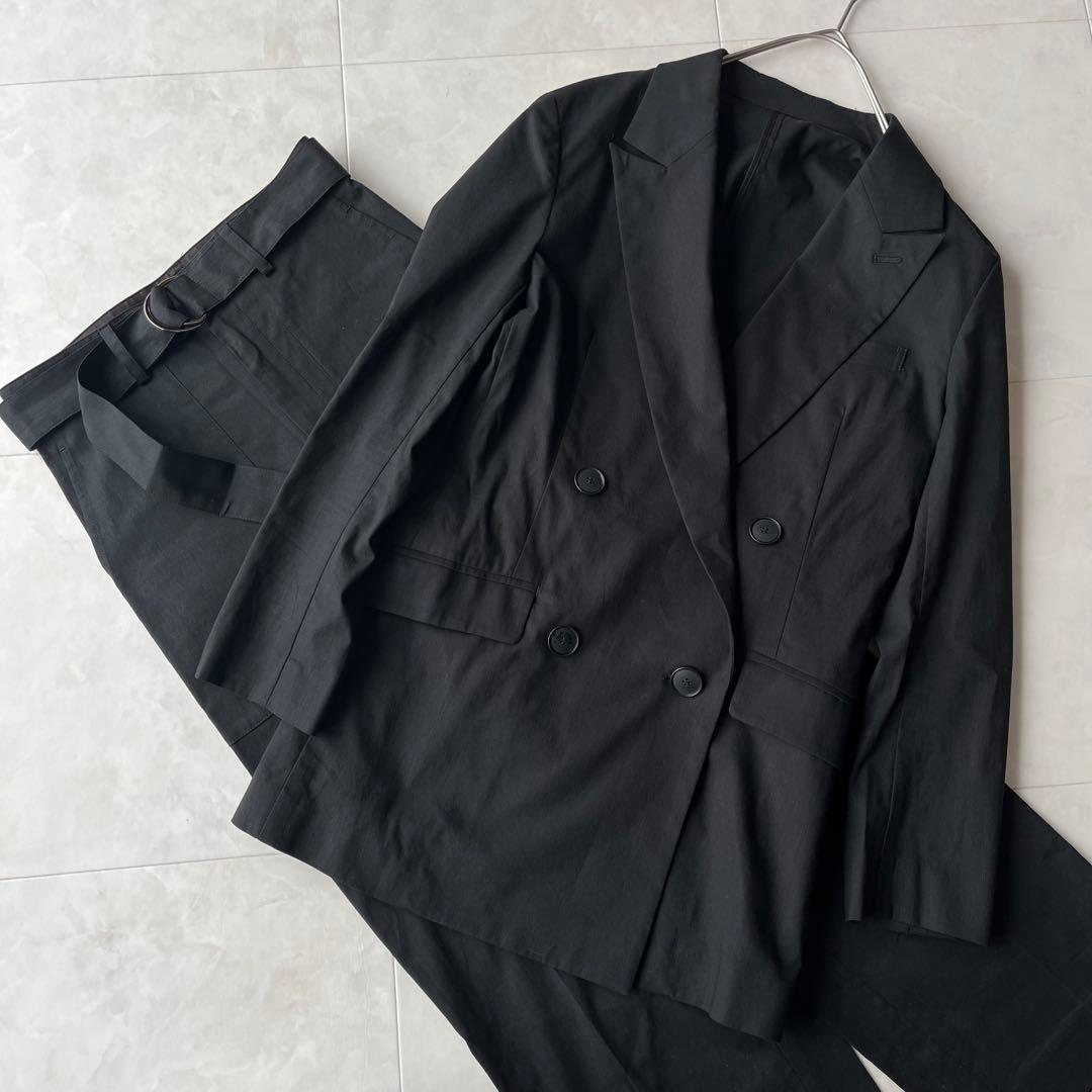 23区 コットンリネンダブルブレストストレッチセットアップ　黒　30