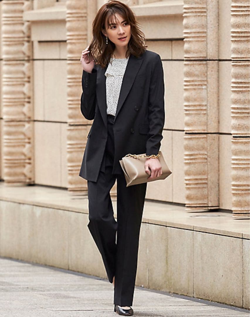 23区 コットンリネンダブルブレストストレッチセットアップ　黒　30