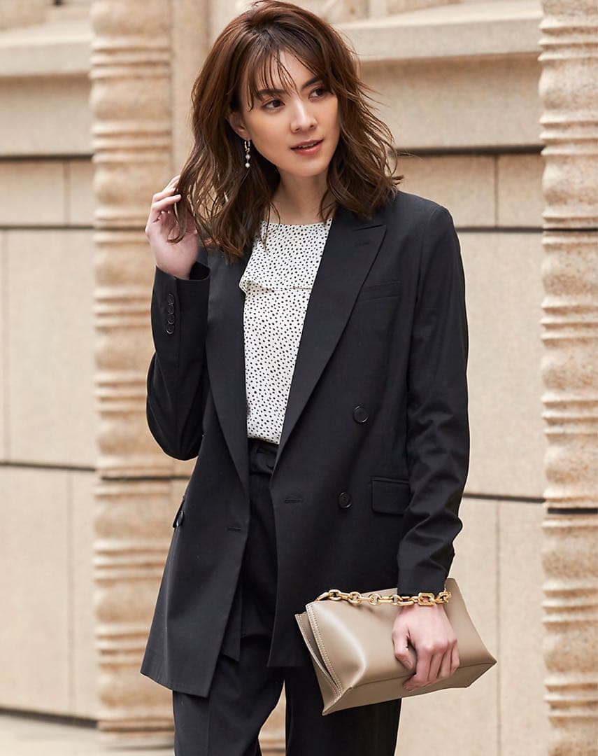 23区 コットンリネンダブルブレストストレッチセットアップ　黒　30