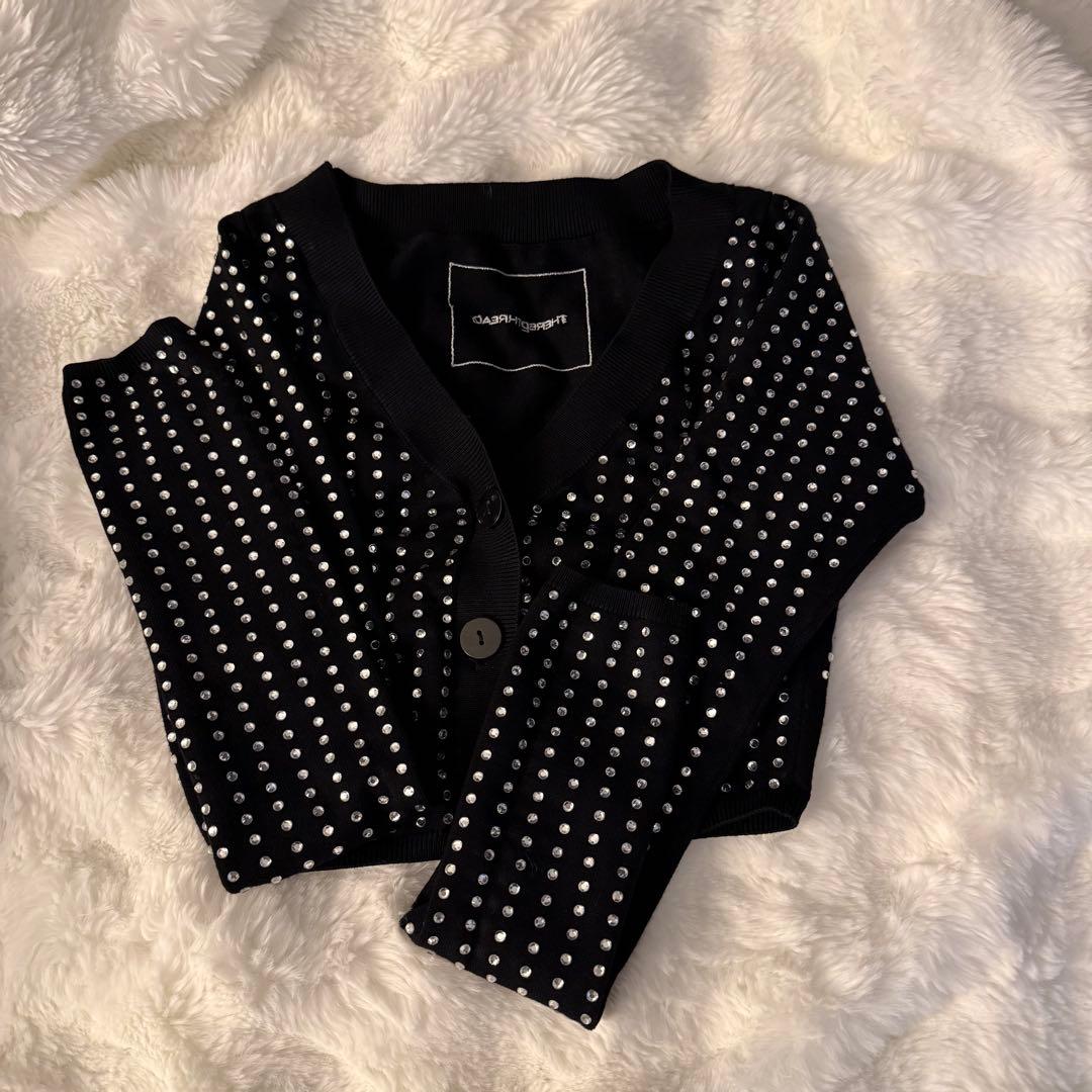 トップス S rhinestone cardigan cropped