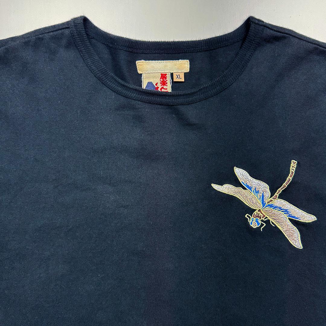 【レア】赤富士トンボ刺繍　長袖Tシャツ　ロンT黒XL◆古着ヴィンテージスカジャン