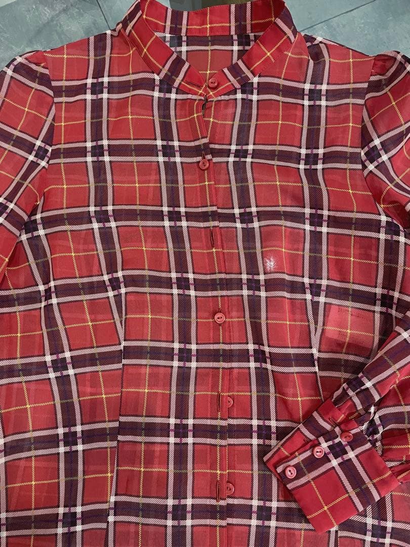 ANAYI ブラウス　ボウタイ付　チェック　シフォン　リボン　春