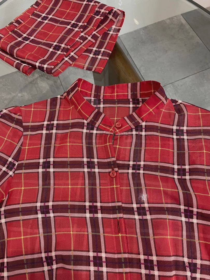 ANAYI ブラウス　ボウタイ付　チェック　シフォン　リボン　春