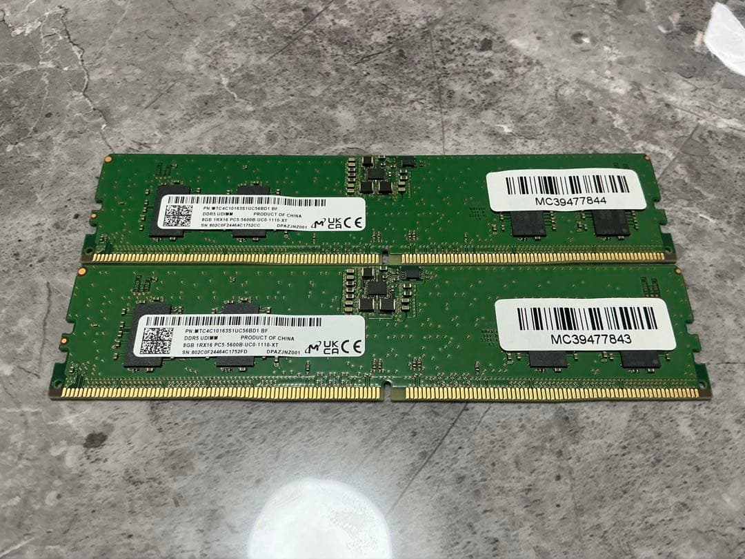 ほぼ未使用 PC5 5600 16GB(8GB x2)DDR5 micron