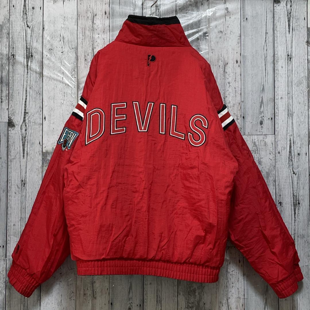 NHL デビルス リバーシブル ナイロンジャケット 中綿 刺繡 黒×赤 2XL
