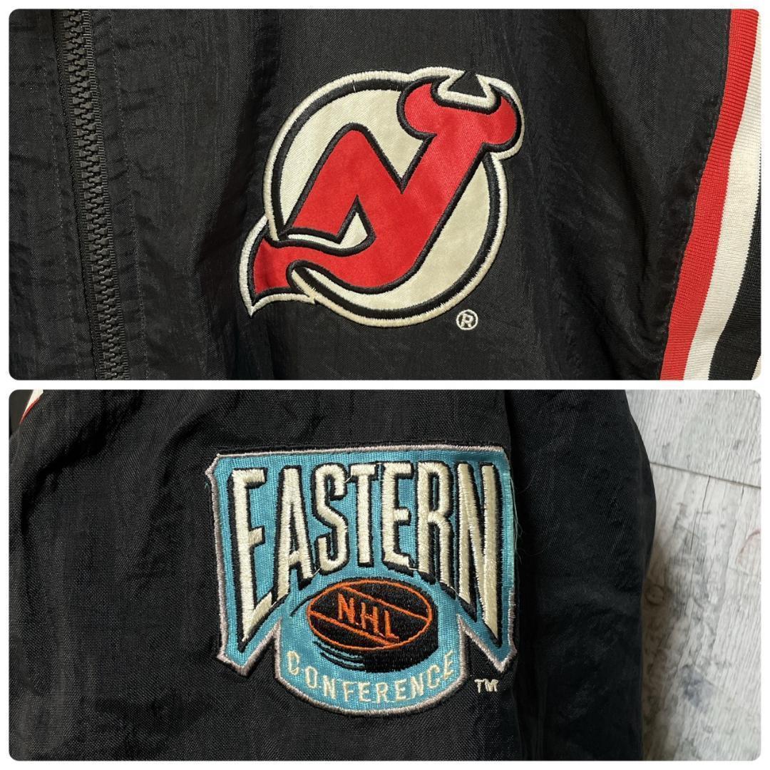NHL デビルス リバーシブル ナイロンジャケット 中綿 刺繡 黒×赤 2XL