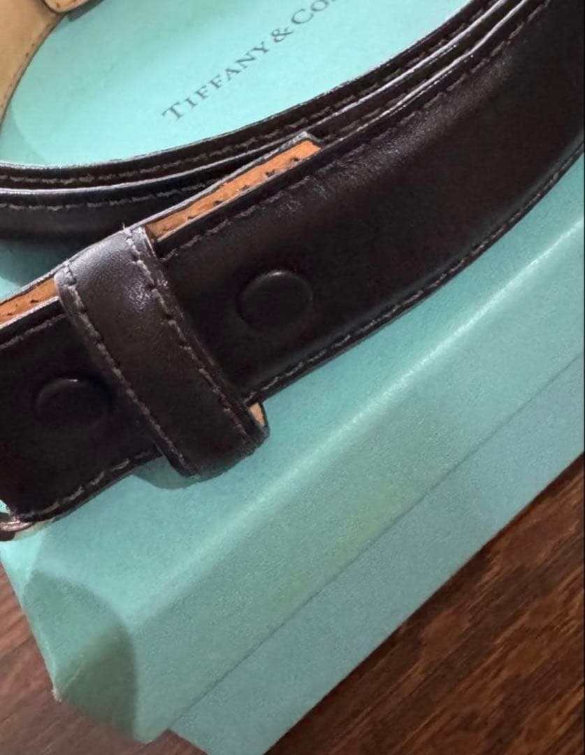 Tiffany&coヴィンテージ レザーベルト36 ティファニー ナロー美品レア