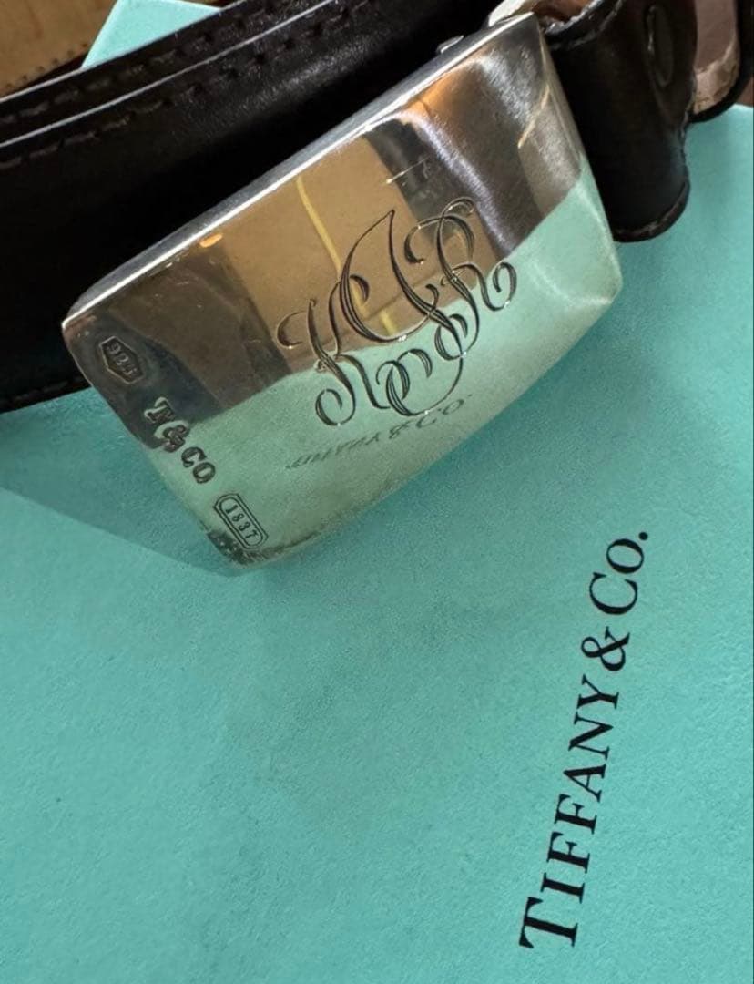 Tiffany&coヴィンテージ レザーベルト36 ティファニー ナロー美品レア