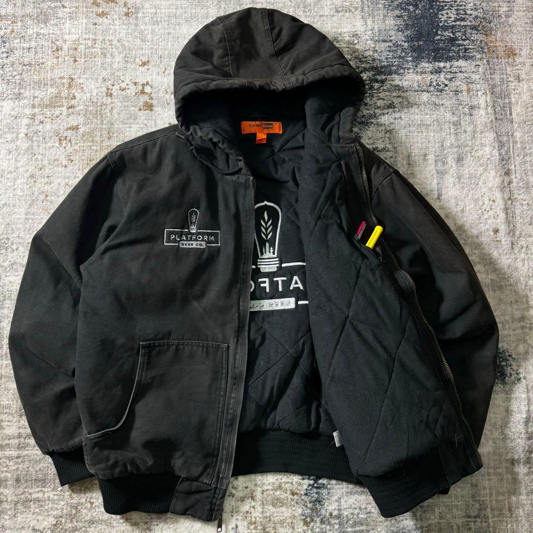 アクティブ ダック ジャケット 企業系 刺繍 ビール ブラック ワークジャケット