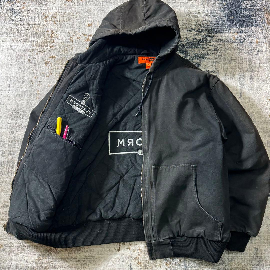 アクティブ ダック ジャケット 企業系 刺繍 ビール ブラック ワークジャケット