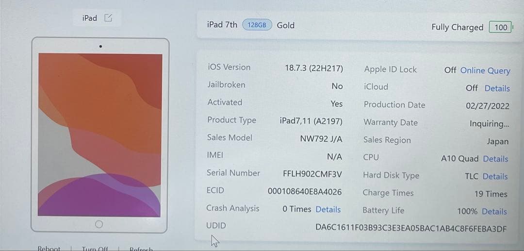 iPad 第7世代 128GB Wi-Fi A2197 100%