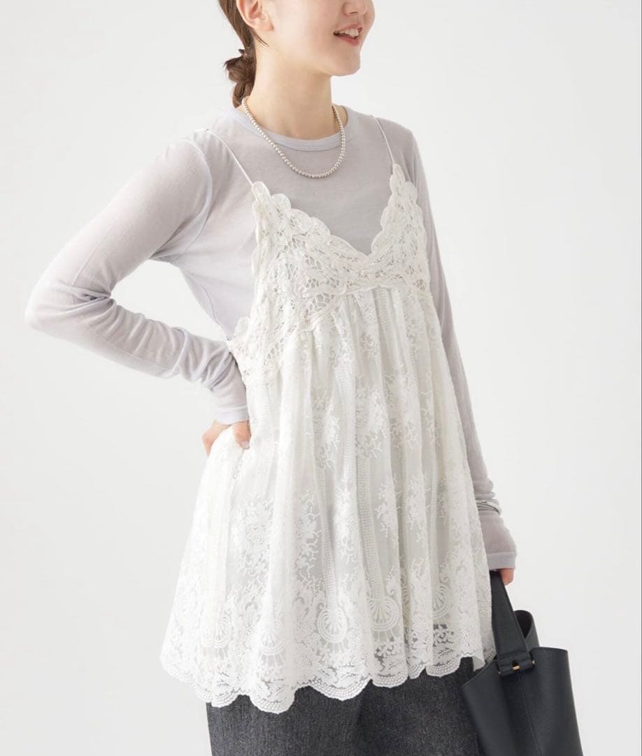 イエナ　アンティークバテンレースフリルキャミソール