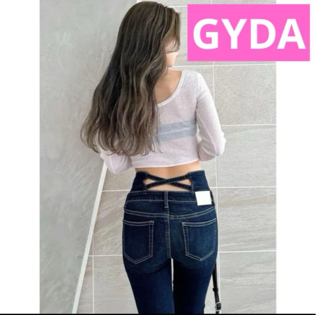 ハイウエストウエストクロススキニーデニムパンツ　GYDA