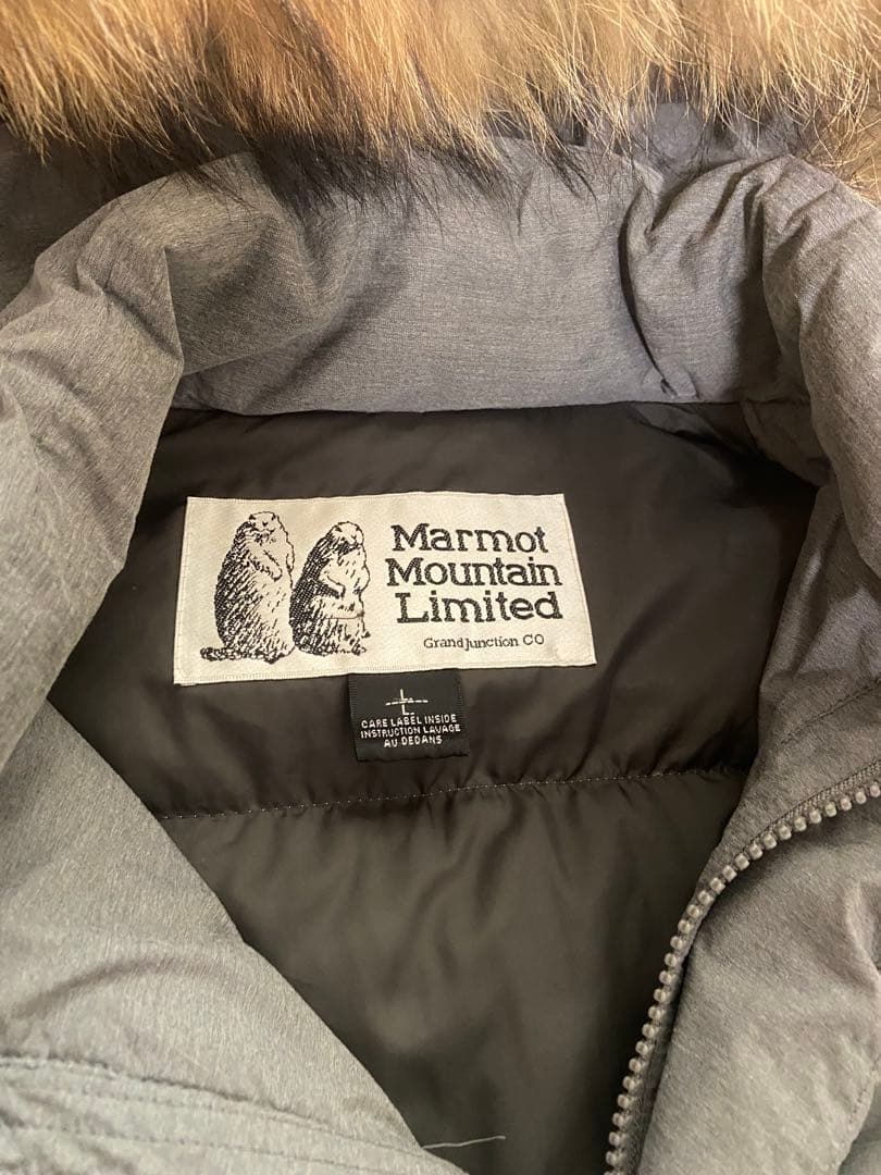 Marmot フード付きダウンジャケット グレー