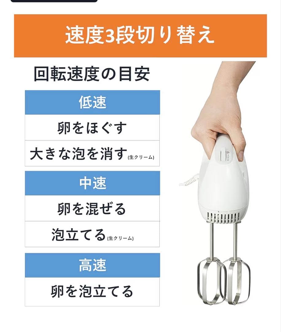 【極美品】Panasonicハンドミキサー MK-H4-W