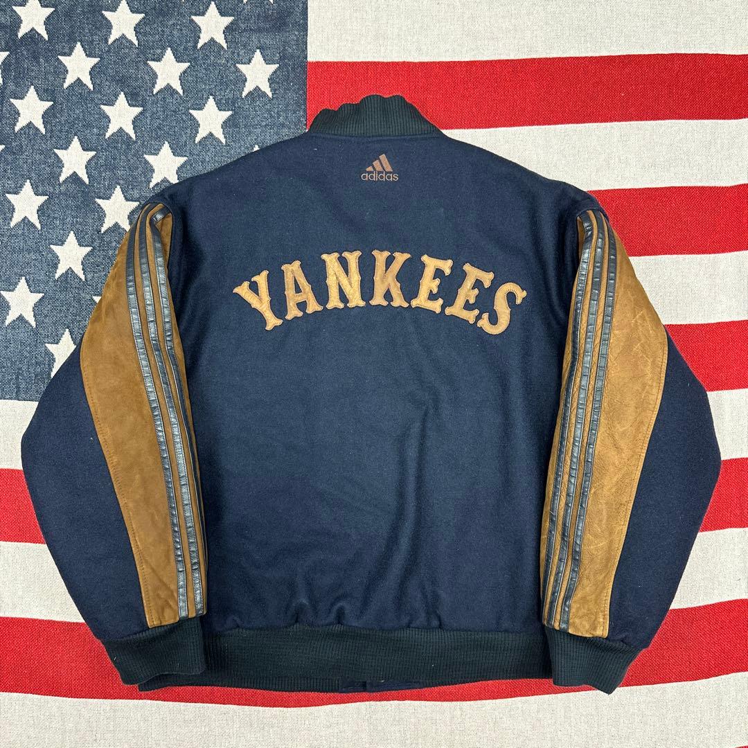 超希少 MLB 刺繍 ヤンキース カナダ製 レザー ボンバージャケット ウール