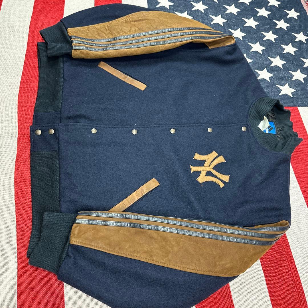 超希少 MLB 刺繍 ヤンキース カナダ製 レザー ボンバージャケット ウール