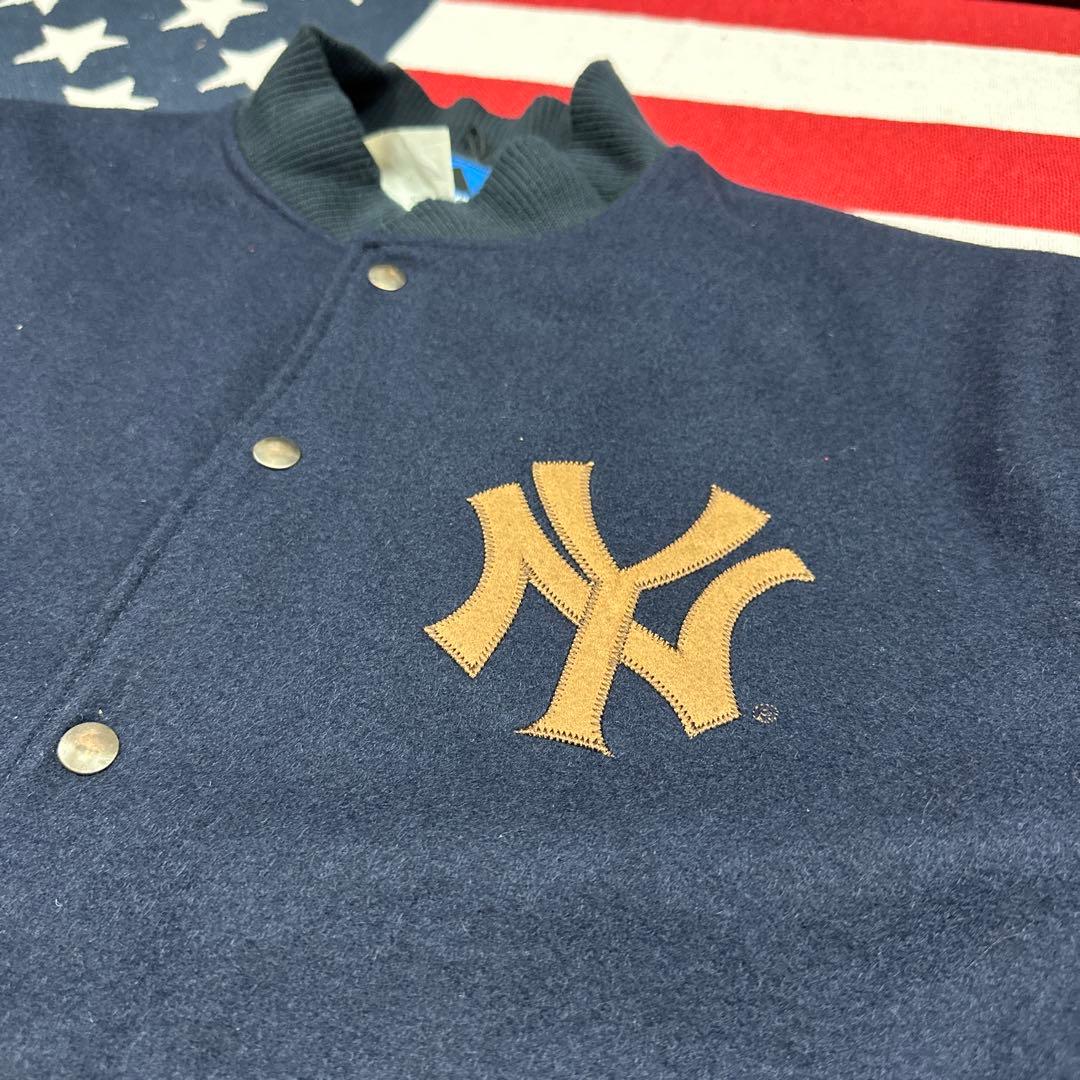 超希少 MLB 刺繍 ヤンキース カナダ製 レザー ボンバージャケット ウール