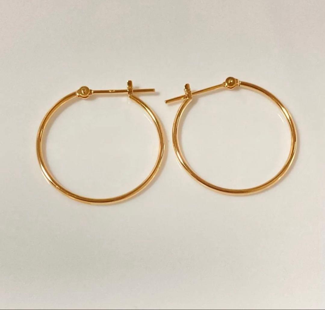 10K ゴールド フープピアス 直径約2cm
