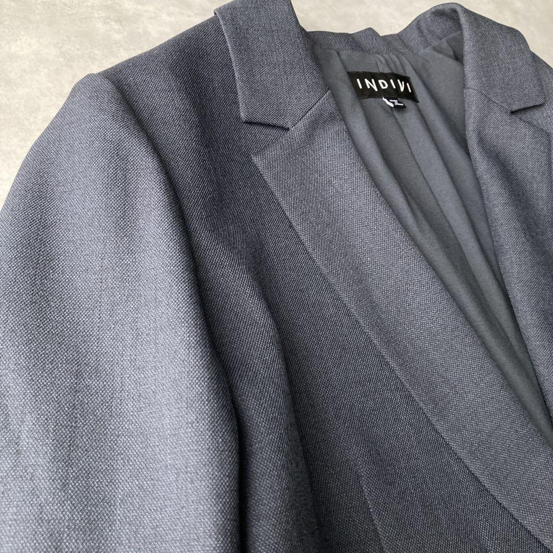 美品✨️インディヴィ　パンツスーツ セットアップ　洗える　現行　秋冬 ネイビー