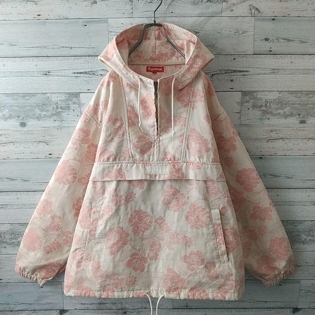 希少サイズ☆シュプリーム 刺繍ロゴ 花柄 ハーフジップ アノラック ジャケット