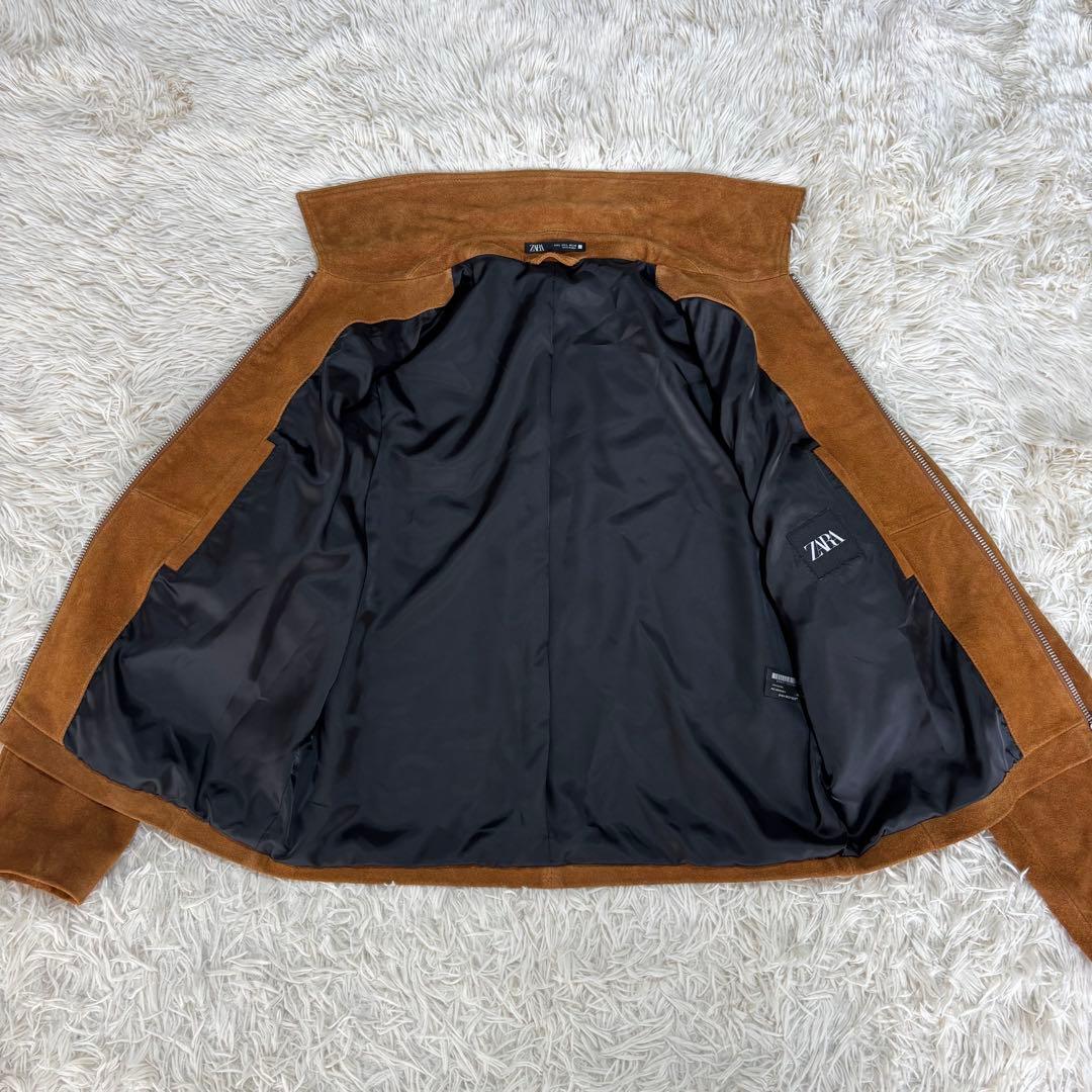 美品 ZARA スエード シングルライダースジャケット 牛革 カウレザー