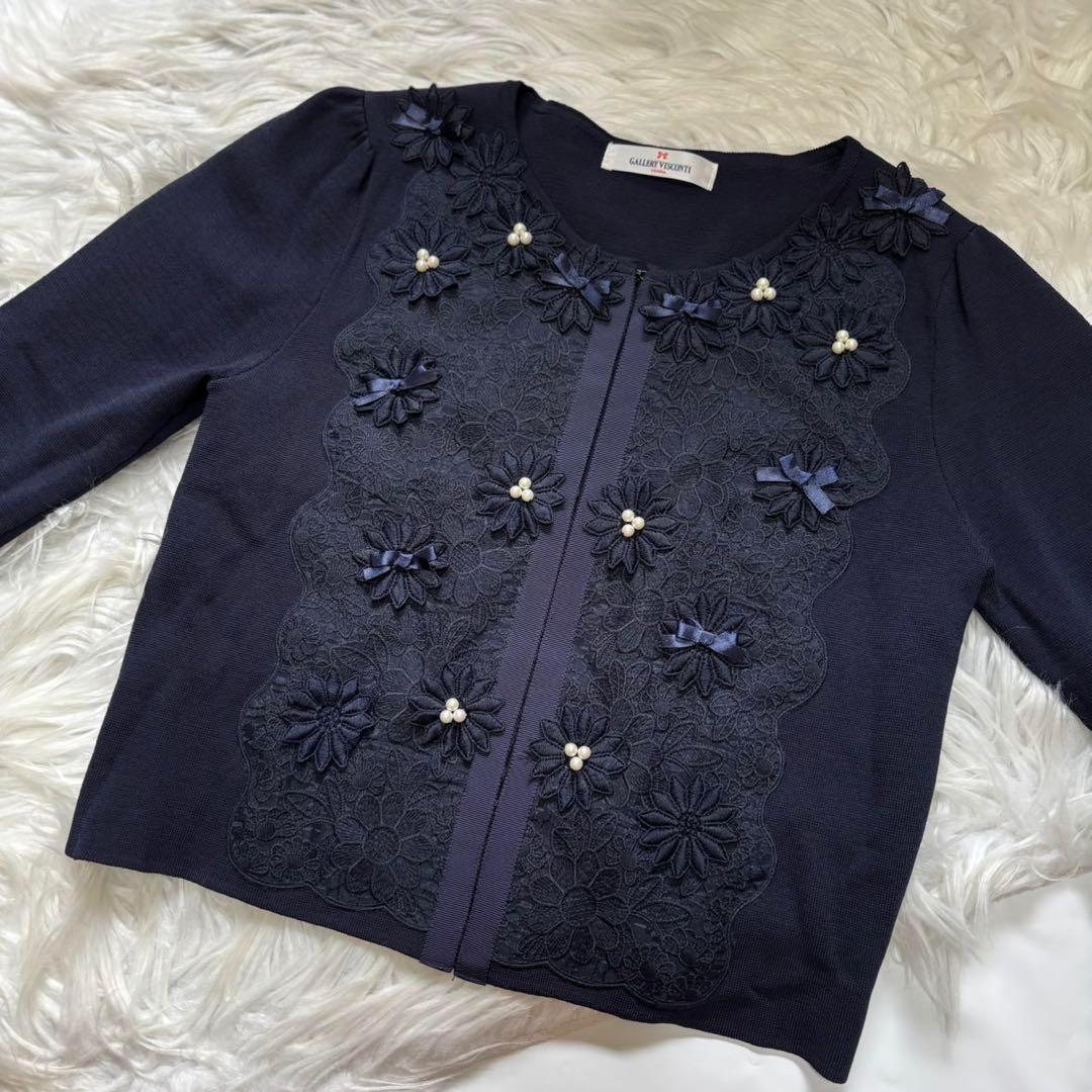 美品GALLERY VISCONTI花柄刺繍パール装飾カーディガン　ワンピース2