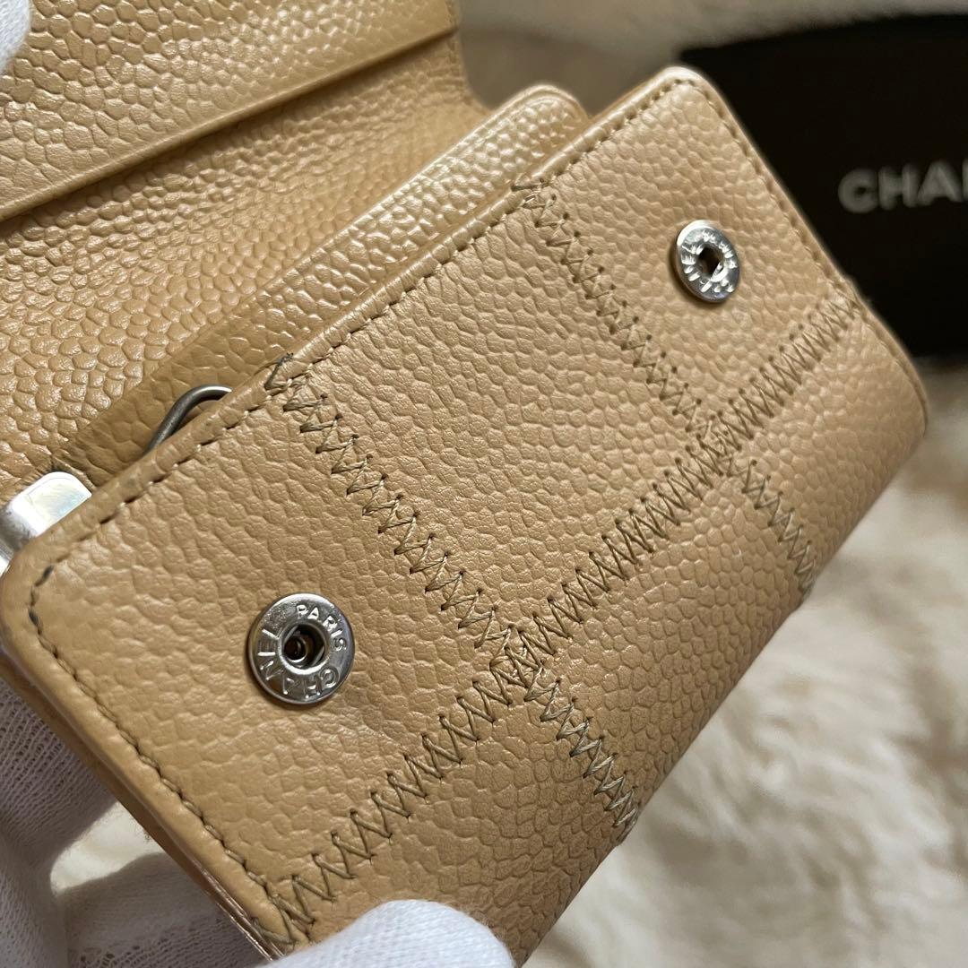CHANEL シャネル キャビアスキン チョコバー 6連 キーケース ベージュ