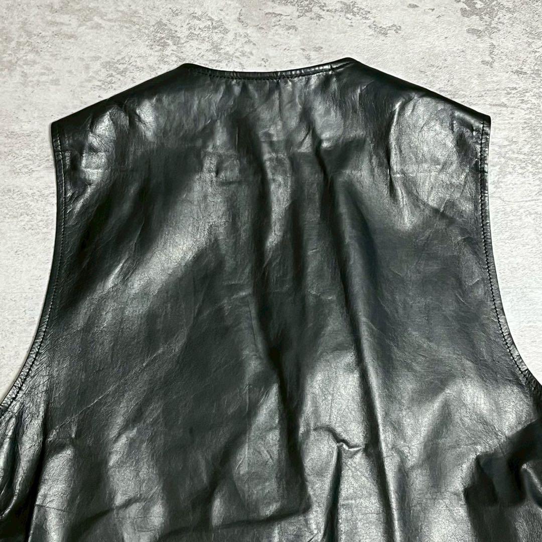 イタリア製 レザー ベスト オーストリッチ 型押し ブラック メンズ