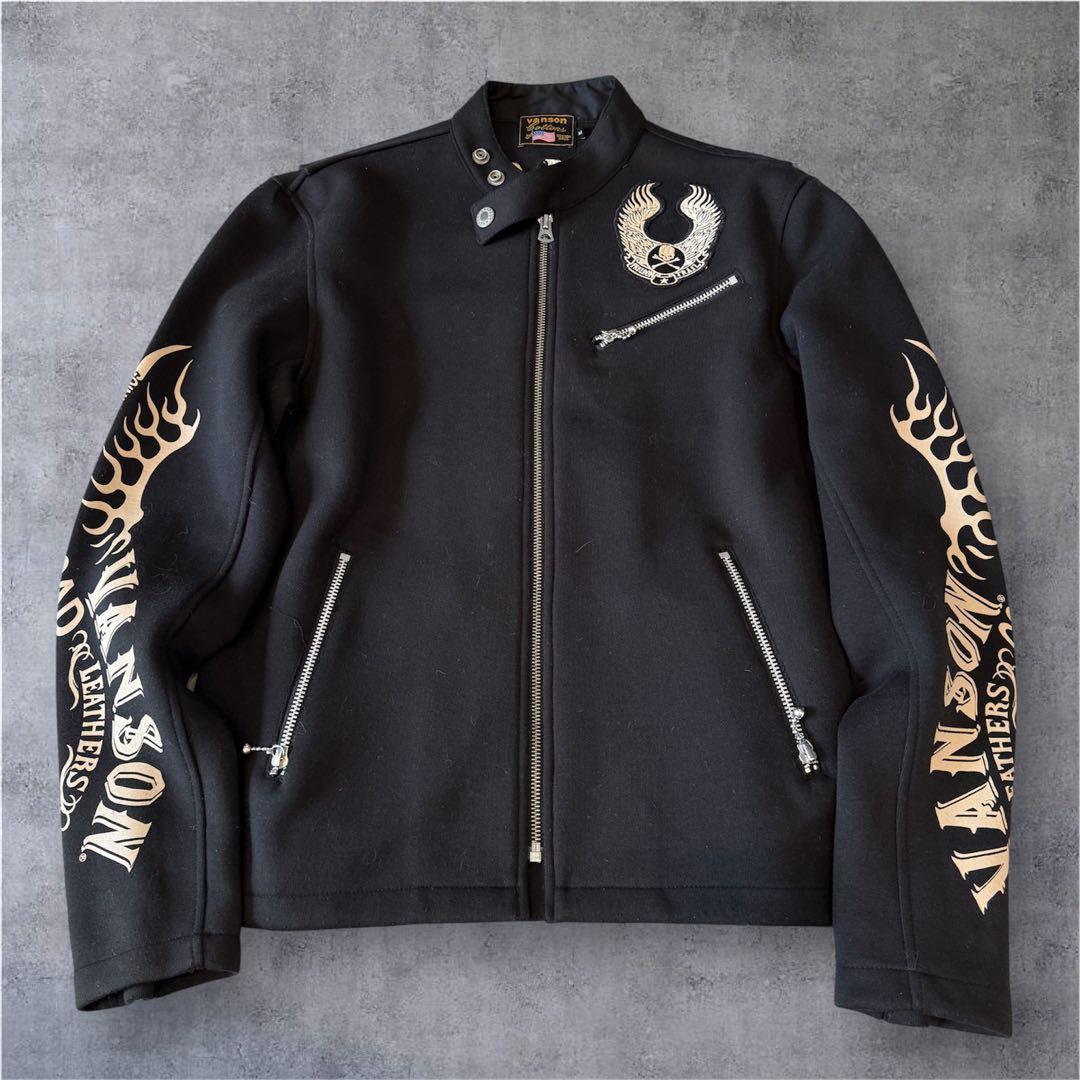 VANSON ライダース ジャケット ジャージ スカル クロスボーン 刺繍 M